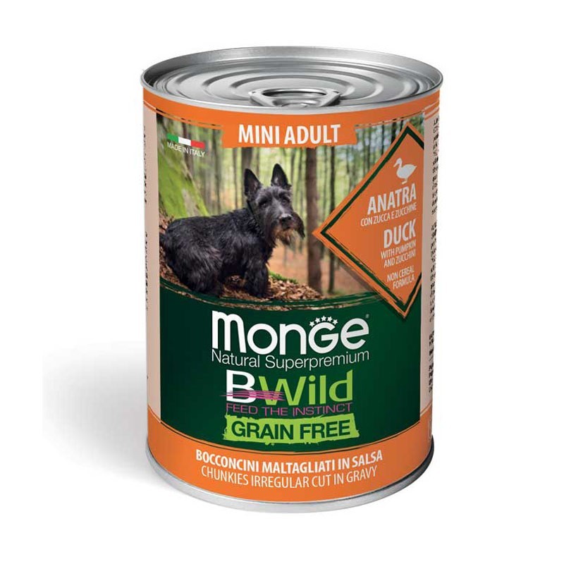 Image of Monge BWild Grain Free Mini Adult Anatra con Zucca e Zucchine Umido per Cani