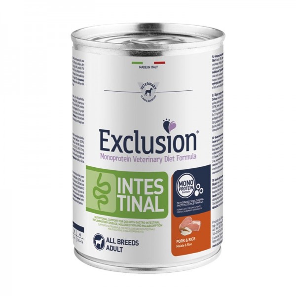 Exclusion Vet Diet Intestinal Adult All Breeds Umido Maiale e Riso