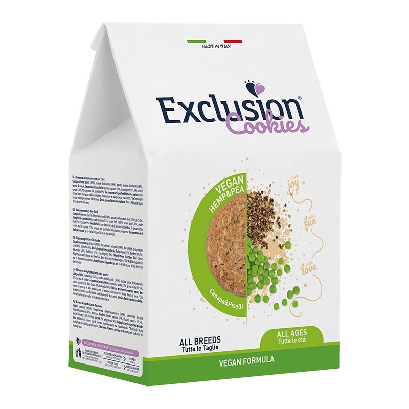 Exclusion Cookies Vegan All Breeds Canapa e Piselli per Cani