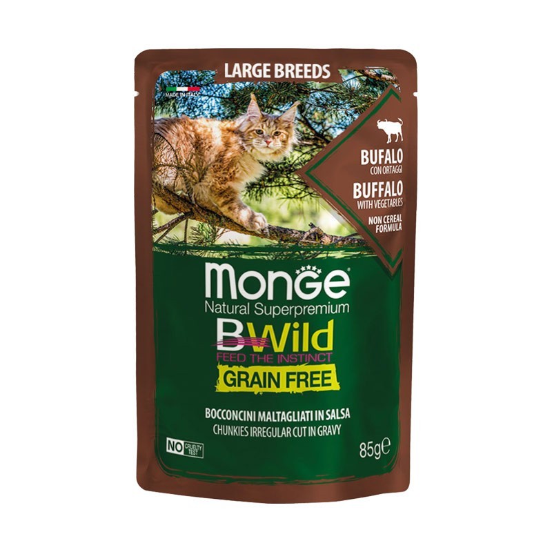 Monge Cat BWild Grain Free Large Breeds Bufalo Bocconcini in Salsa per Gatti