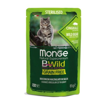 Monge Cat BWild Grain Free Sterilised Cinghiale con Ortaggi Bocconcini in Salsa per Gatti