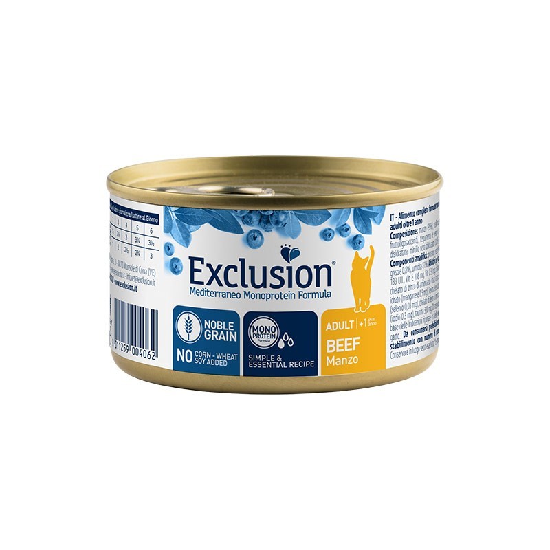 Exclusion Mediterraneo Adult Manzo Noble Grain Umido per Gatti