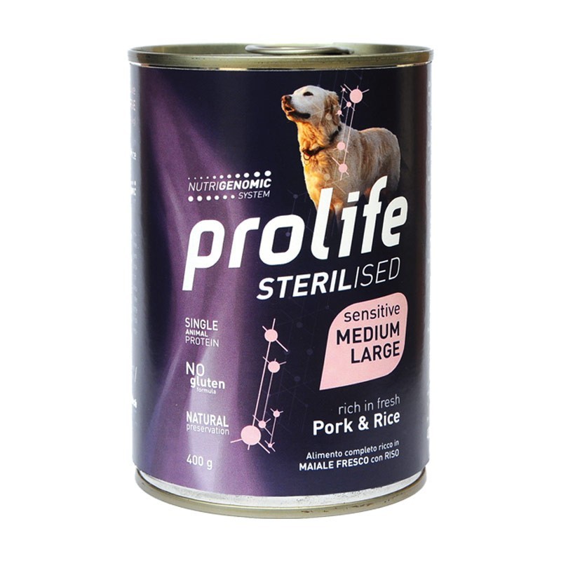 Prolife Dog Sterilised Sensitive Adult Medium Large Maiale e Riso Umido