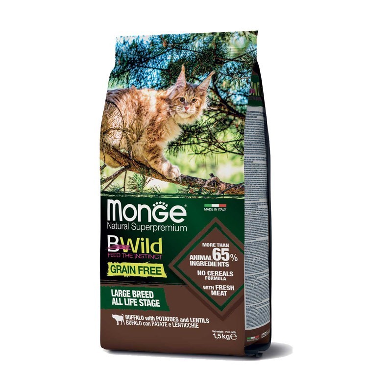 Monge BWild Grain Free Bufalo con Patate e Lenticchie Large Breed per Gatti