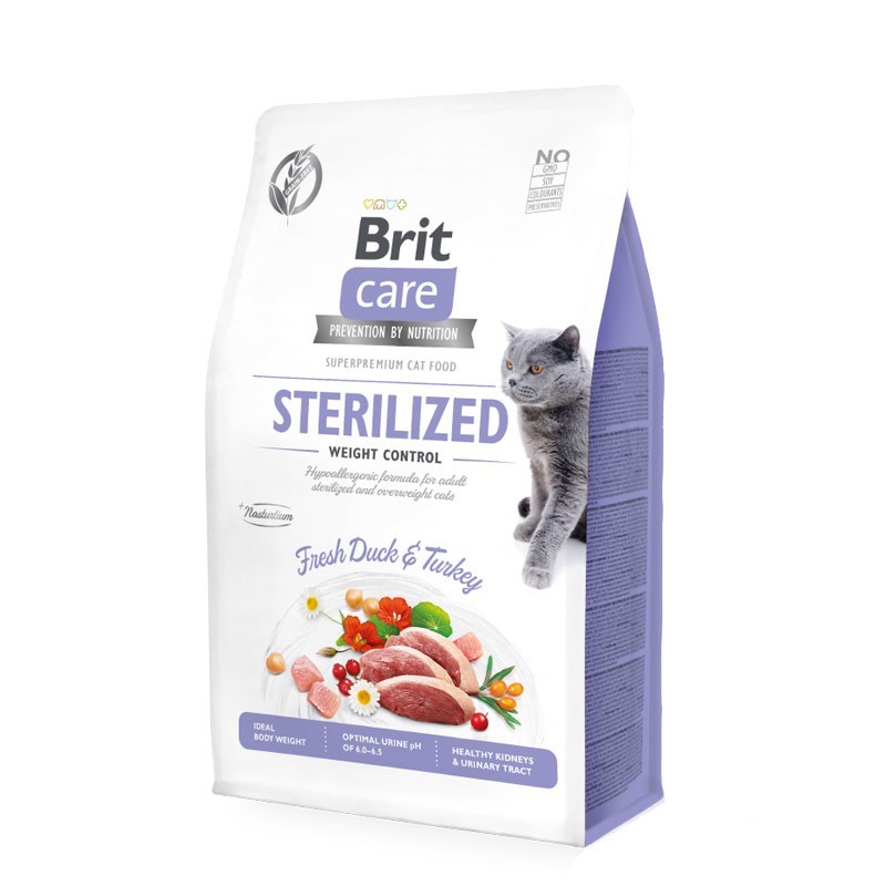 Brit Care Sterilized Weight Control Anatra Fresca e Tacchino Grain Free per Gatti