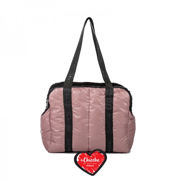I Love My Dog Pocket Puffer Bag English Pink