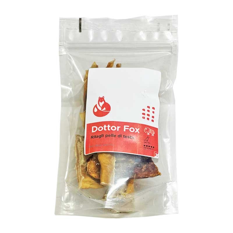 Dottor Fox Snack Ritagli Pelle di Testa Bovina Senza Pelo