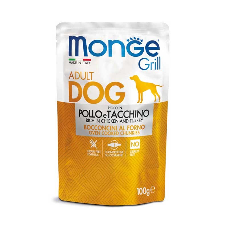 Image of Monge Bocconcini Grill con Pollo e Tacchino per Cani