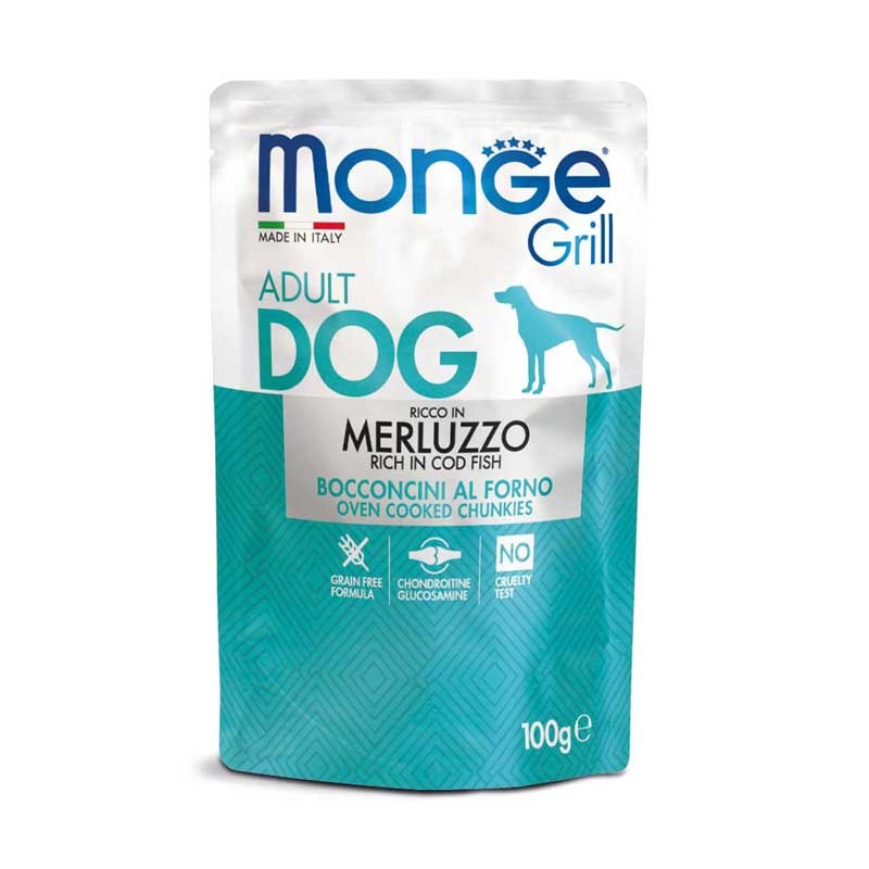 Image of Monge Bocconcini Grill con Merluzzo per Cani