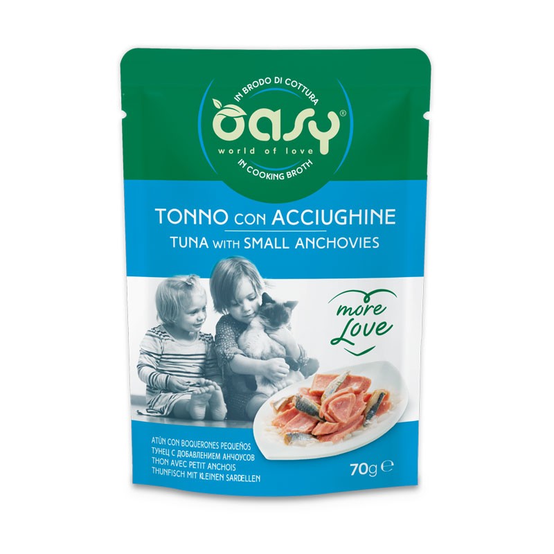 Image of Oasy More Love Tonno con Acciughine in Busta per Gatti 70gr