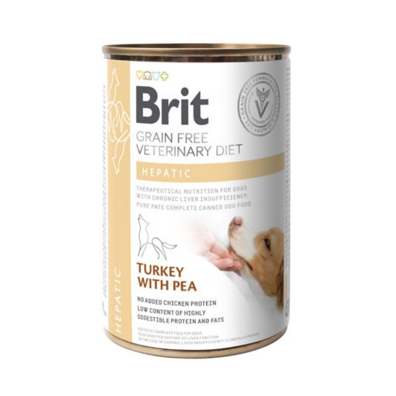 Image of Brit Veterinary Diet Hepatic Tacchino e Piselli Umido per Cani