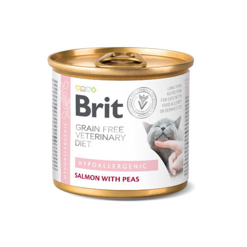 Image of Brit Veterinary Diet Hypoallergenic Salmone e Piselli Umido per Gatti