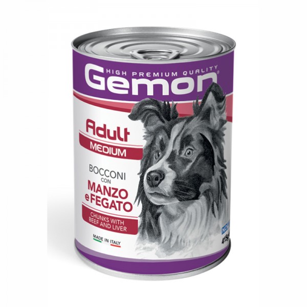Gemon Medium Adult Bocconi con Manzo e Fegato per Cane