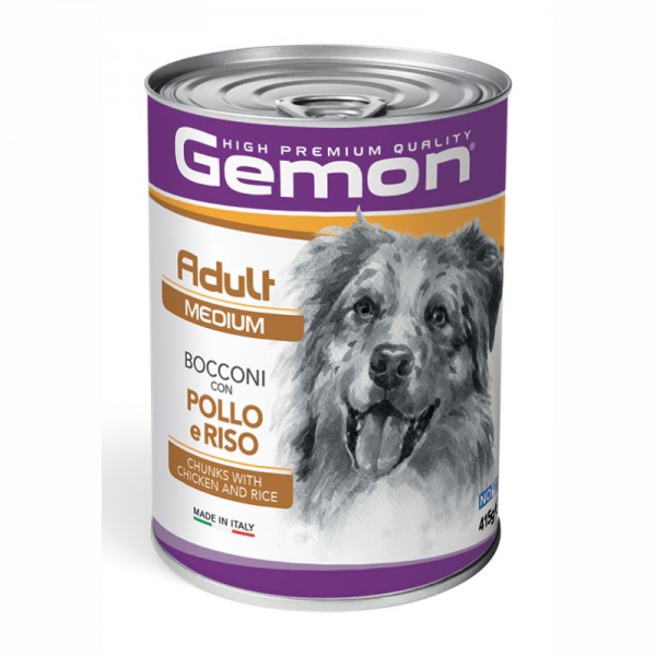 Gemon Medium Adult Bocconi con Pollo e Riso per Cane