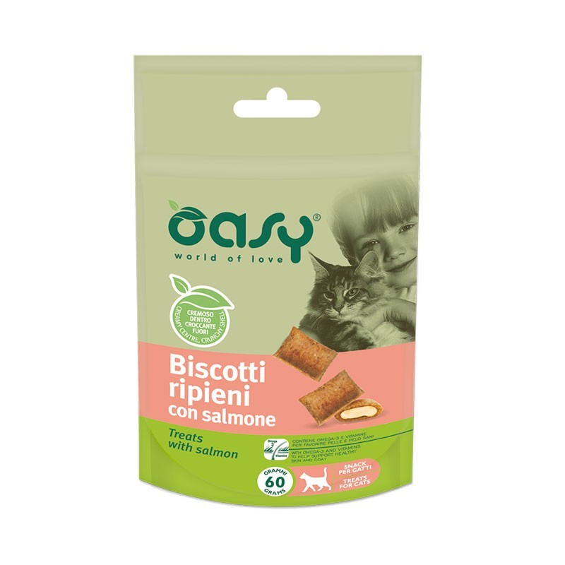 Image of Oasy Biscotti Ripieni al Salmone per Gatto